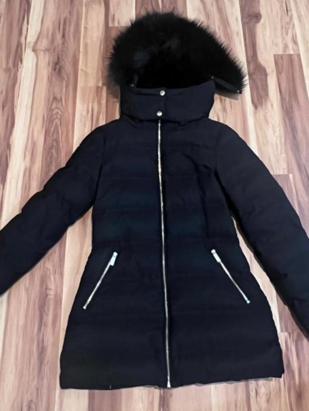 ZARA Black Down Puffer Coat Size Small Removable Faux Fur & Hood Winter - Picture 3 of 7